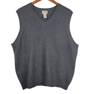 LL Bean 100% Cashmere Sweater Vest Mens Medium Gray V Neck Preppy Golf Old Money